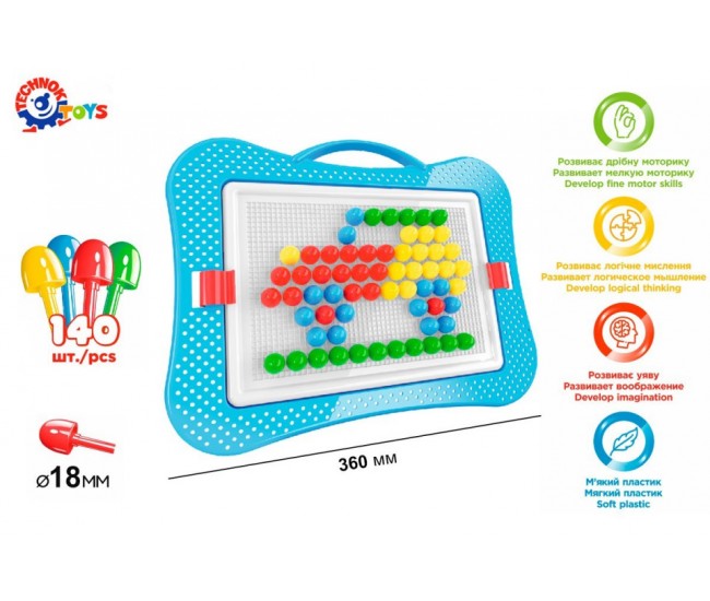 Joc educativ mozaic, TechnoK, 140 de pioneze de 18mm, colorate