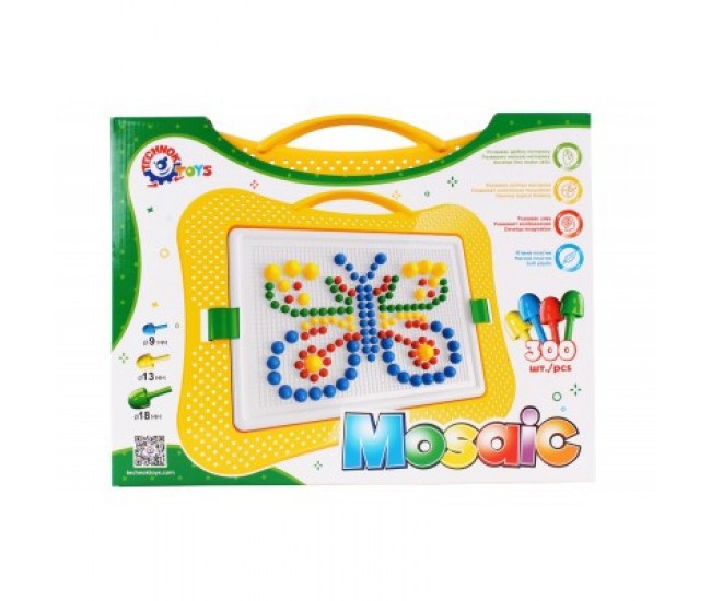 Joc educativ mozaic, TechnoK, 300 de pioneze de diferite dimensiuni, colorate