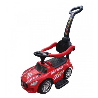 Masinuta premergator de pompieri, ride on, cu maner parental, Baby Mix, rosu