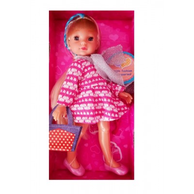 Papusa Baby Reina cu rochita roz cu alb, MalPlay, 24 cm