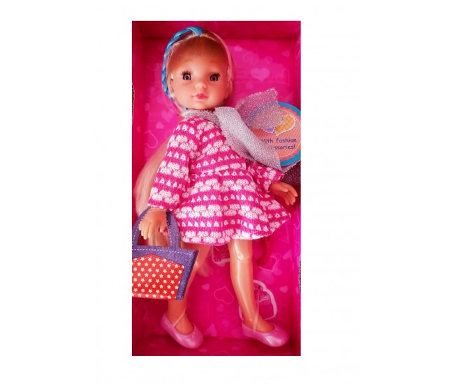 Papusa Baby Reina cu rochita roz cu alb, MalPlay, 24 cm