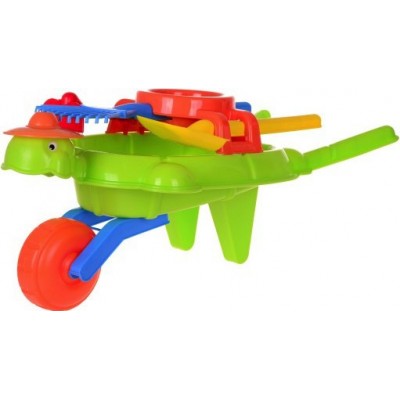 Roaba din plastic Mochtoys cu unelte pentru joaca in nisip, verde