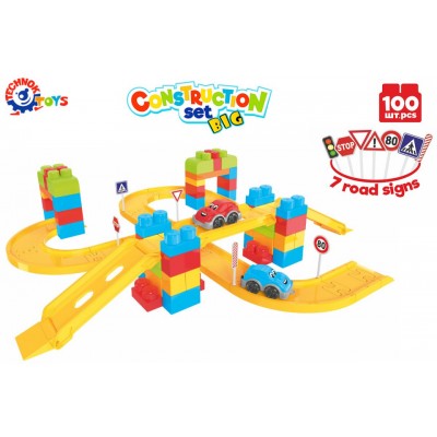 Set 100 de cuburi de constructie, pista de masinute, TechnoK