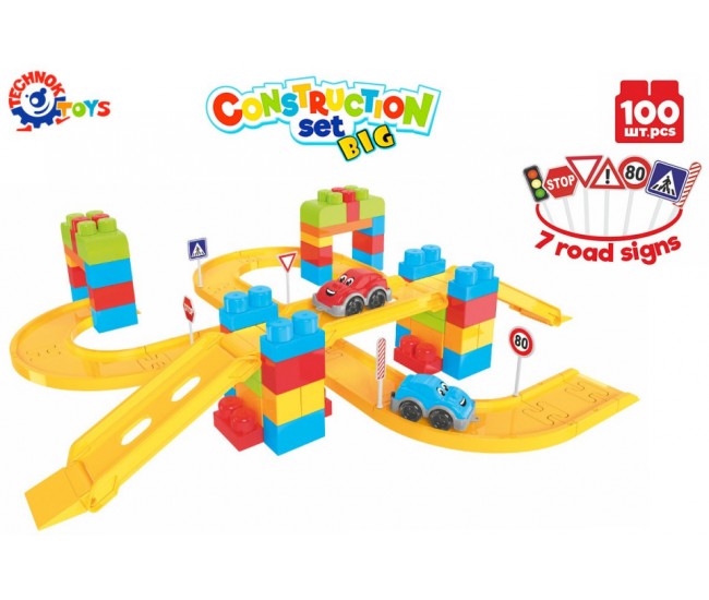 Set 100 de cuburi de constructie, pista de masinute, TechnoK