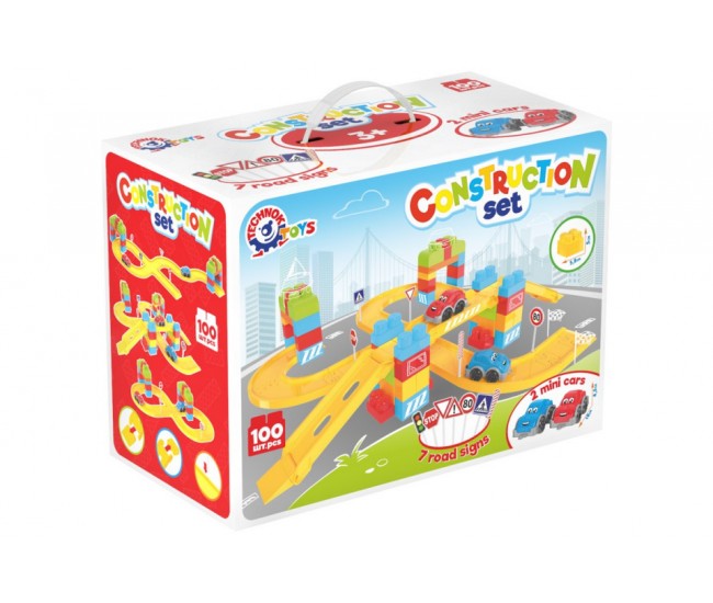 Set 100 de cuburi de constructie, pista de masinute, TechnoK