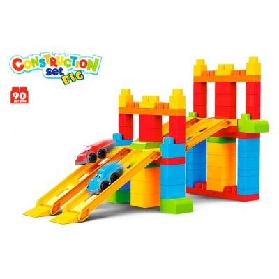 Set 90 de cuburi de constructie cu 2 masinute TechnoK