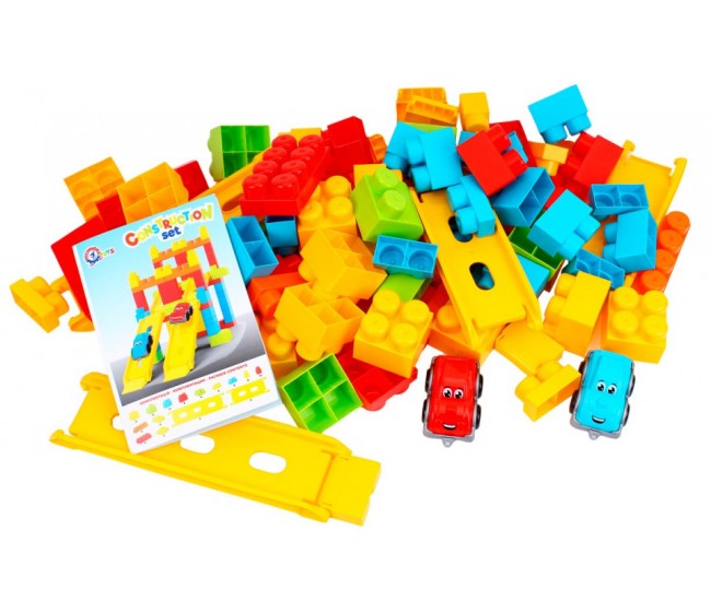 Set 90 de cuburi de constructie cu 2 masinute TechnoK