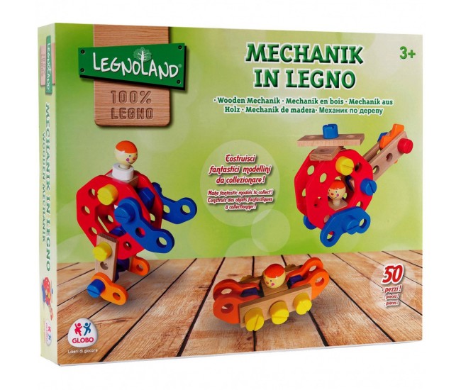 Set constructie cu figurine micul mecanic, 50 de piese, Globo Legnoland