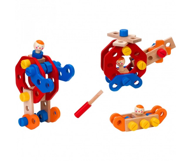 Set constructie cu figurine micul mecanic, 50 de piese, Globo Legnoland