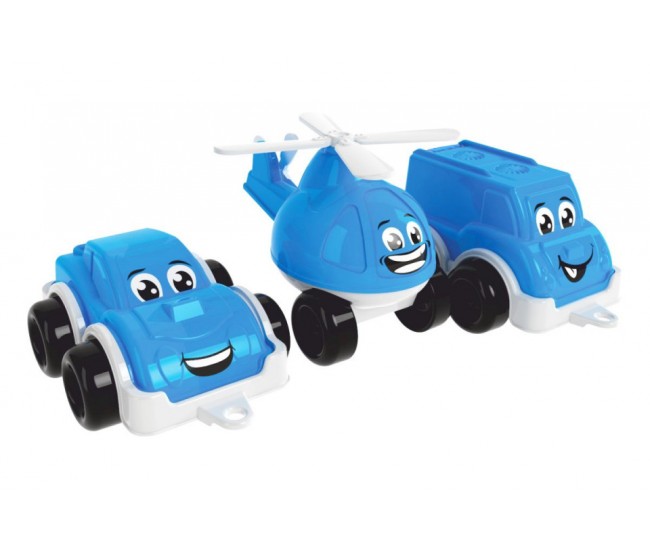 Set de 3 mini vehicule vesele, TechnoK, albastru