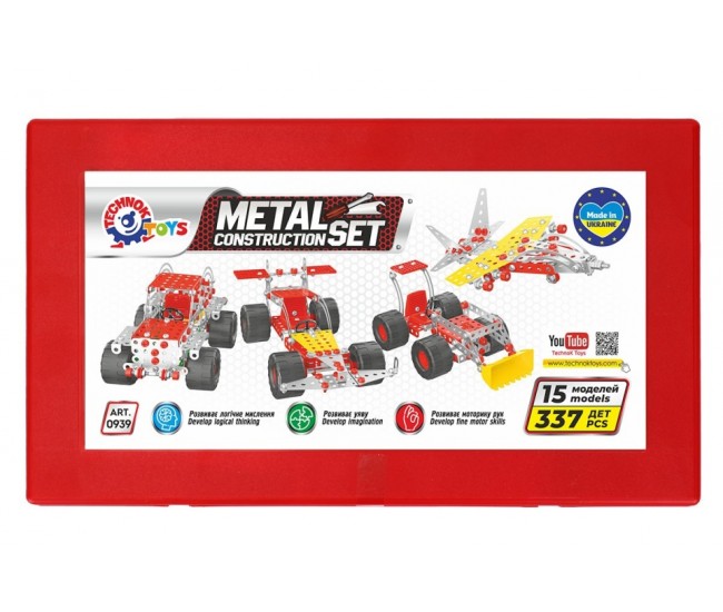 Set de construit metalic, TechnoK, 15 modele de vehicule, 337 de piese