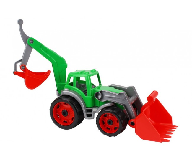 Tractor cu excavator si cupa, TechnoK, (3671) cu brat mobil, verde