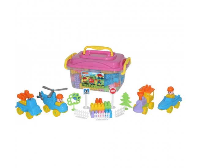 Set cuburi+jucarii, 128pcs/cutie, 37x24x21 cm, POLESIE