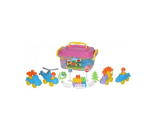 Set cuburi+jucarii, 128pcs/cutie, 37x24x21 cm, POLESIE