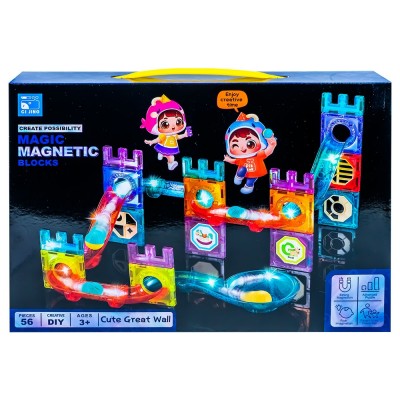 Set de constructie magnetic, Pista de masini, 56 piese