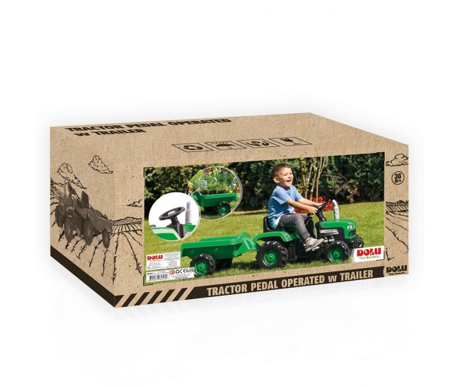 Tractor cu pedale si remorca/verde/53x143x45 - Dolu