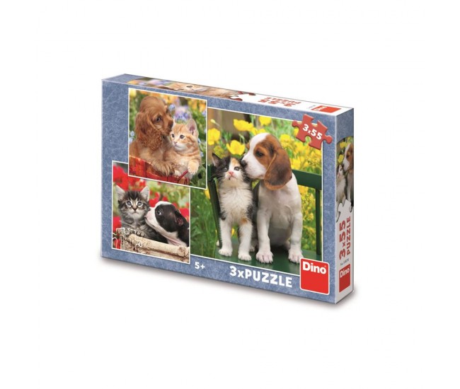 Puzzle Animale, 3x55 piese - DINO TOYS