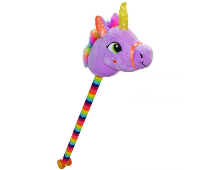 Unicorn de calarit, cu tija + rotile, cu sunet, mov/albastru/roz/galben, 80 cm