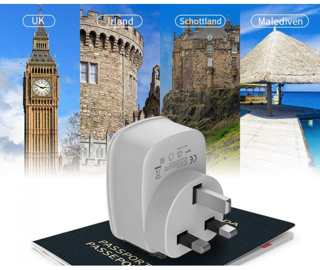 Adaptor Europe to UK Tessan TS-611, EU - UK, 2xUSB - 2,4A, 10A