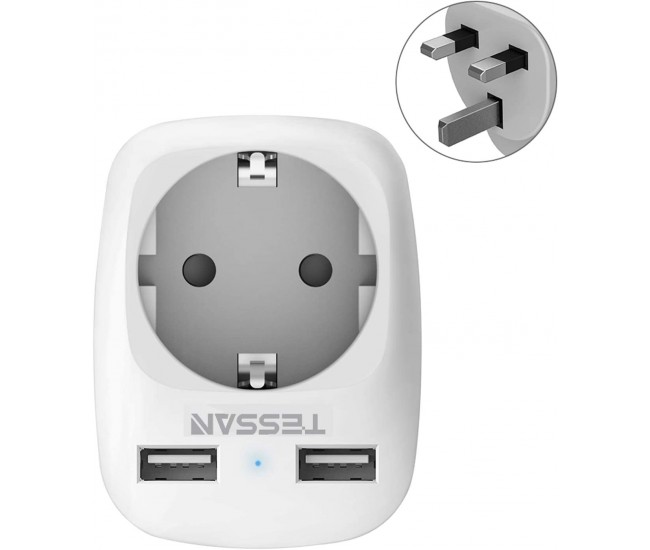 Adaptor Europe to UK Tessan TS-611, EU - UK, 2xUSB - 2,4A, 10A