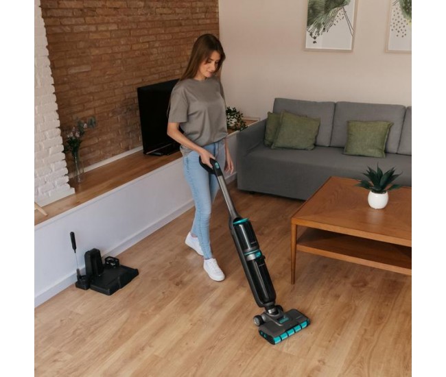 Aspirator vertical cu functie mop Cecotec FreeGo WashVacuum Spray, 250W, Autonomie 30minute, 2 rezervoare, Baza cu autocuratare