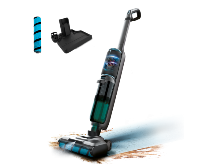 Aspirator vertical cu functie mop Cecotec FreeGo WashVacuum Spray, 250W, Autonomie 30minute, 2 rezervoare, Baza cu autocuratare