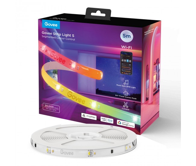 Banda LED Govee H612A RGBICW, 5m, Sincronizare Muzica, Wifi, Bluetooth, Matter, Alexa , Google Asistant