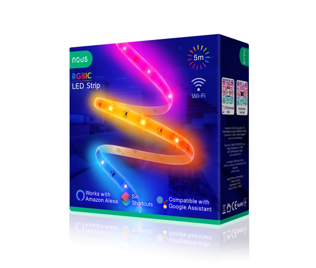 Banda LED Nous Wifi RGBIC F4, 5m, Smart, Sincronizare Muzica