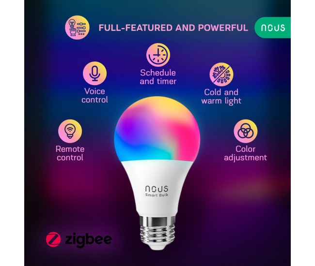 Bec LED RGB Smart NOUS P3Z ZigBee, E27, Control din aplicatie