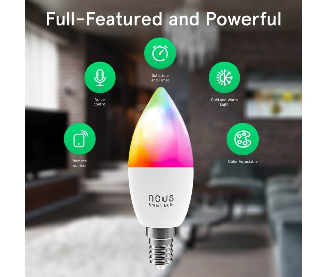 Bec LED RGB Smart NOUS P4, E14, Control din aplicatie