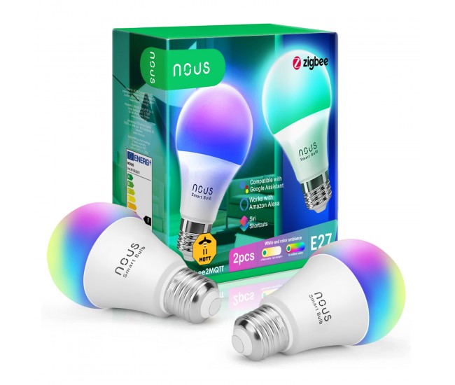 Set 2 becuri LED RGB Smart NOUS P3Z ZigBee, E27, Control din aplicatie