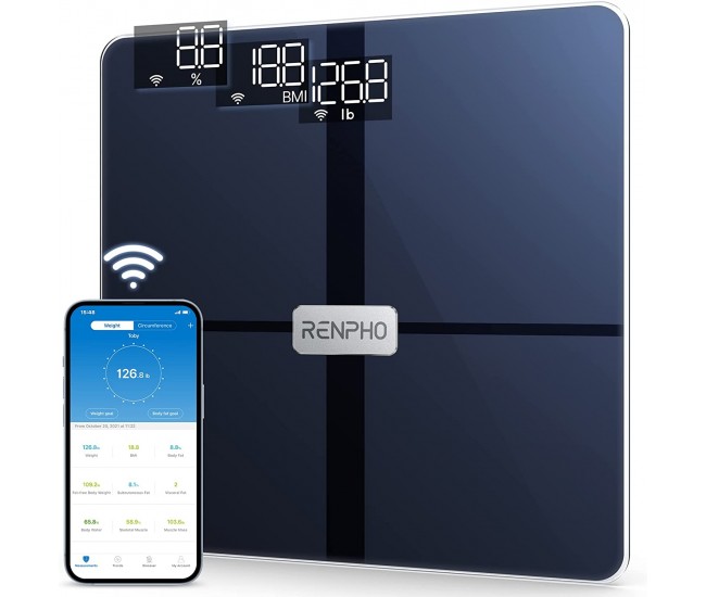 Cantar de baie Smart Renpho WBE28, Wifi, Bluetooth, Maxim 180Kg, 13 masuratori, BMI, Compatibil cu Samsung Health, Apple Health, Google Fit and Fitbit sync. Resigilat