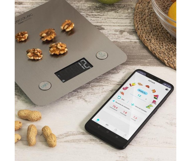 Cantar de bucatarie Cecotec Smart Cook Control 10000 Connected, 5 Kg, 1 g, tara, Bluetooth, masurare proteine, carbohidrati, grasimi, solide, lichide