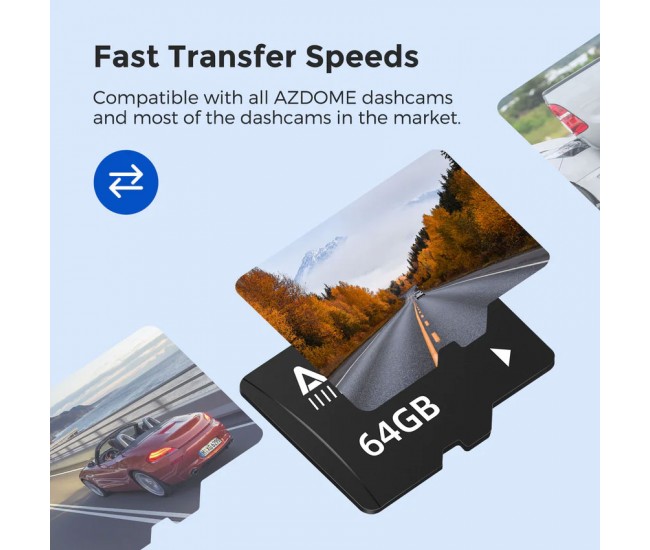 Card MicroSD AZDOME 64GB, U3, A2, V30, 90MB S