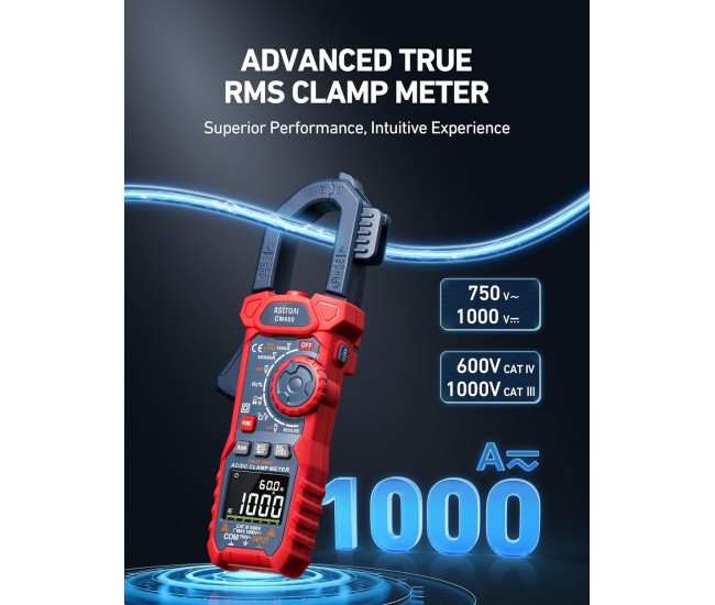 Clampmetru (cleste ampermetric) Multimetru digital AstroAI CM600, 6000 Counts, 1000A TRMS, Auto-ranging, Masoara Tensiunea, curentul AC DC, rezistenta, capacitatea, frecventa, continuitatea, testarea