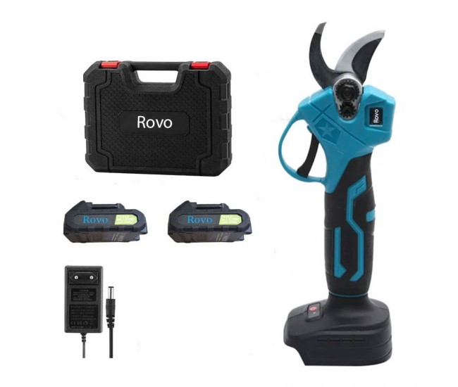 Foarfeca electrica pentru gradina Rovo RV-FE, motor brushless, 2 acumulatori 2000mAh, 800W, valiza de transport