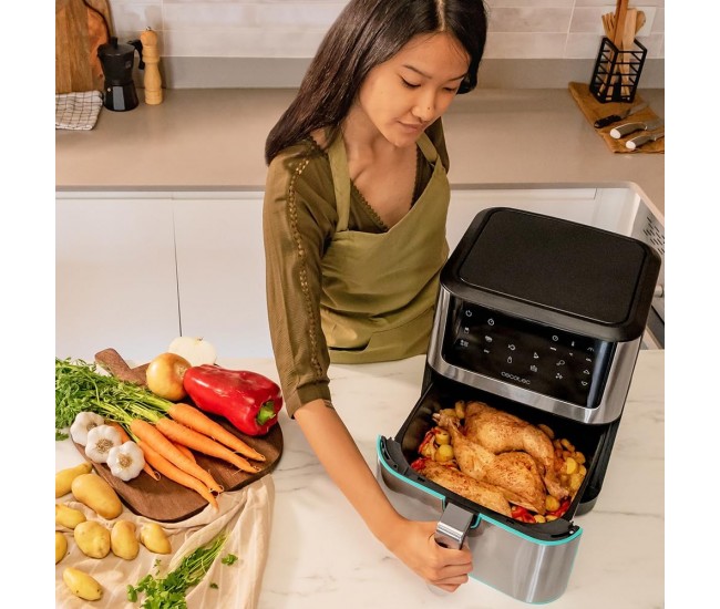 Friteuza cu aer cald fara ulei Cecotec Cecofry Supreme 8000, Air Fryer, 1800W, 8L, Control tactil, 10 Programe Presetate