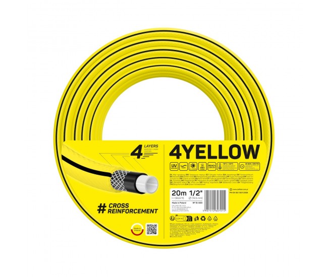 Furtun pentru gradina Cellfast 4YELLOW 1 2  , 20m, 4 straturi, protectie UV, antirasucire