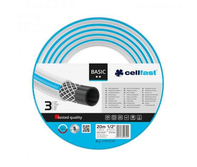 Furtun pentru gradina Cellfast BASIC cu 3 straturi, 1 2  , Armat, 20m, protectie UV