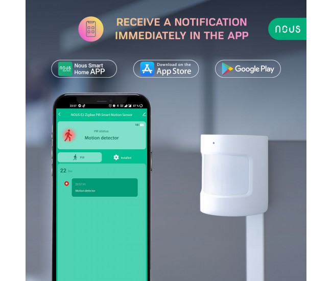 Senzor Smart de Miscare PIR NOUS E2, ZigBee