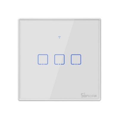 Intrerupator Smart  cu Touch WiFi + RF 433 Sonoff T2 EU TX, (3 canale)