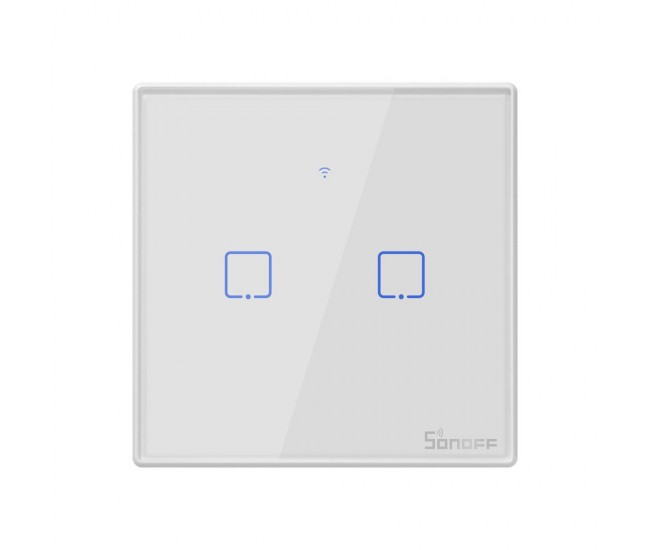 Intrerupator Smart  cu Touch WiFi + RF 433 Sonoff T2 EU TX, (2 canale)