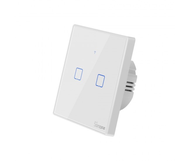 Intrerupator Smart  cu Touch WiFi + RF 433 Sonoff T2 EU TX, (2 canale)