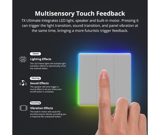 Intrerupator Smart Sonoff T5-2C-86 WiF cu Full Touch (2 canale), Lumina LED 10A 2400W