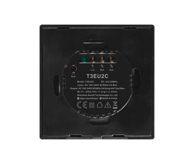 Intrerupator Smart  cu Touch WiFi + RF 433 Sonoff T3 EU TX, (2 canale)