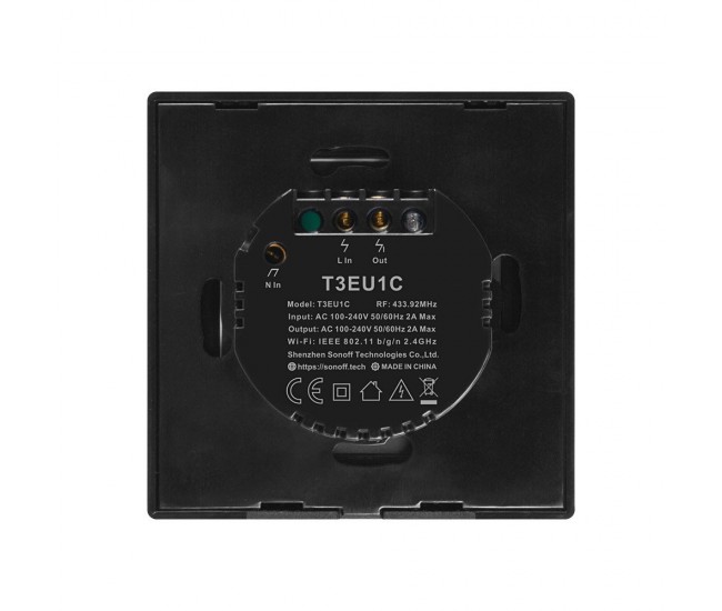 Intrerupator Smart  cu Touch WiFi + RF 433 Sonoff T3 EU TX, 1 canal