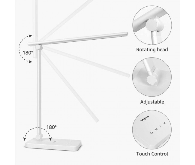 Lampa de birou LED Lepro PR310001 control Touch, 3 moduri, 9W, 800 Lumeni, Alb