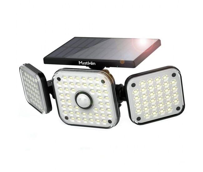 Lampa solara de perete MustWin, 1000lm, LED, 112 leduri,3 moduri, incarcare solara si senzor de miscare,