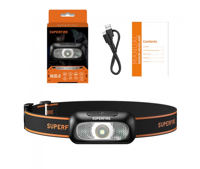 Lanterna LED pentru cap Superfire HL05-D, Lumina rosie, 110lm, 35m, 500mAh, incarcare USB