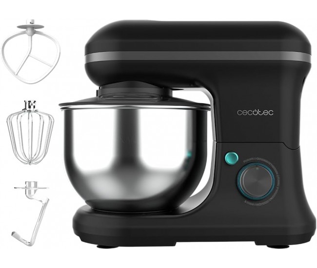 Mixer cu bol din inox Cecotec Cecomixer Merengue, 1200W, Bol 5L inox, 6 Viteze, 5 functii, accesorii incluse, Negru